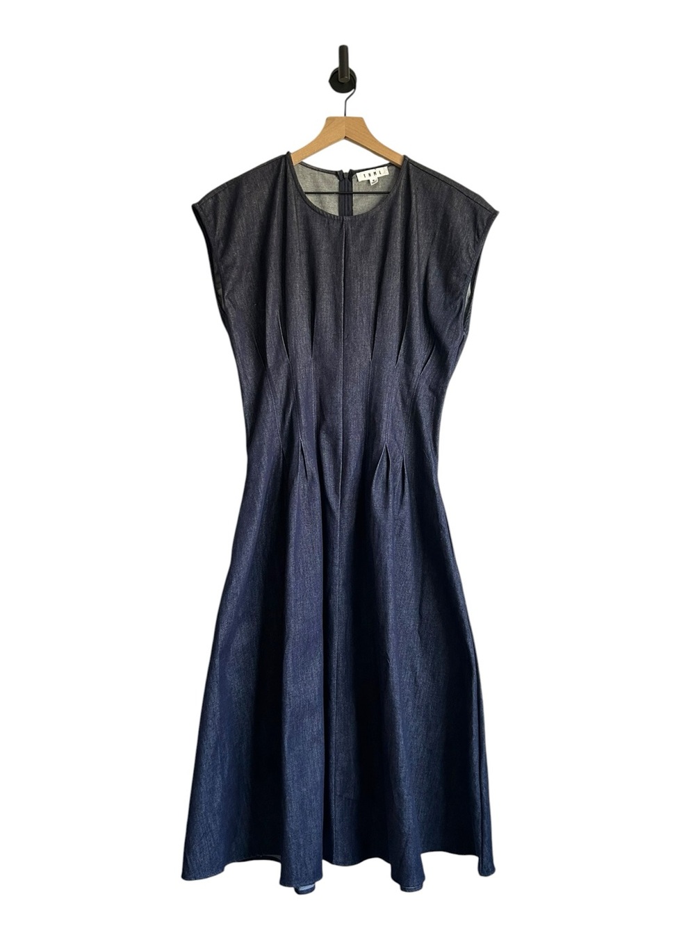 THML Cecile Cap Sleeve Pleated Denim Midi Dress Medium - Picture 3 of 8